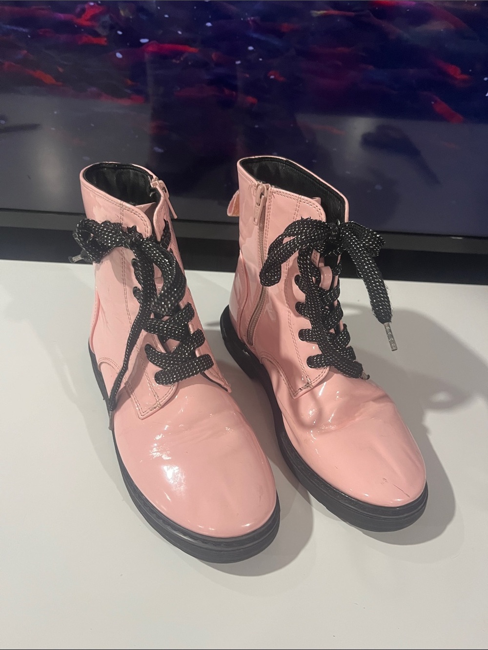 Kohl's Pink Patent Lace-Up Kids Ankle Boots with Black Soles